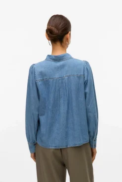 Vero Moda Blusas-Camisa denim com detalhe bordado Azul