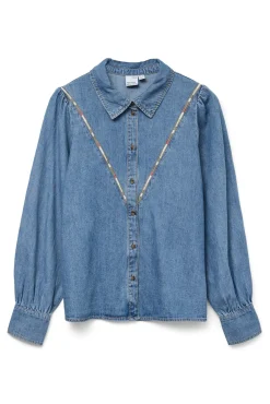 Vero Moda Blusas-Camisa denim com detalhe bordado Azul