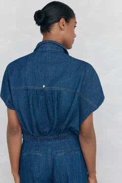 Pedro del Hierro Blusas-Camisa denim com laço Azul