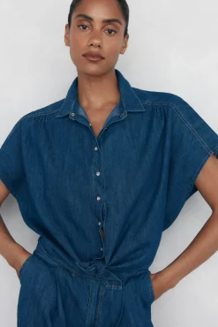 Pedro del Hierro Blusas-Camisa denim com laço Azul