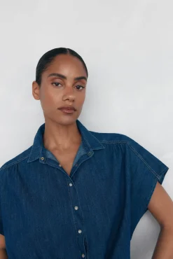 Pedro del Hierro Blusas-Camisa denim com laço Azul