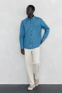 Pedro del Hierro Camisas-Camisa denim de tecido italiano Azul
