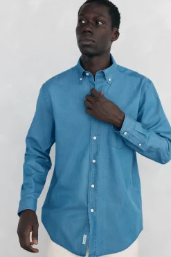 Pedro del Hierro Camisas-Camisa denim de tecido italiano Azul