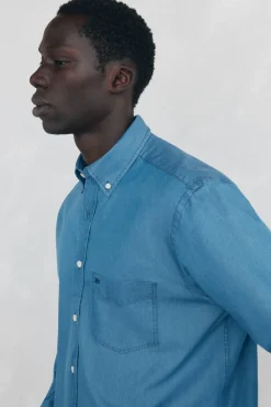 Pedro del Hierro Camisas-Camisa denim de tecido italiano Azul