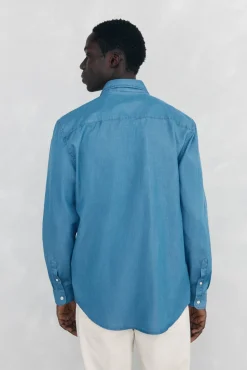 Pedro del Hierro Camisas-Camisa denim de tecido italiano Azul