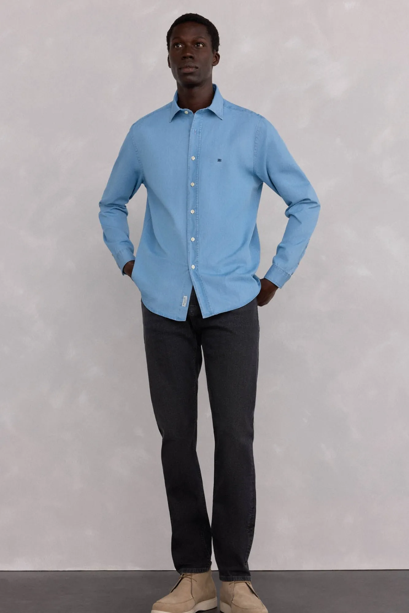 Pedro del Hierro Camisas-Camisa denim de tecido italiano Azul