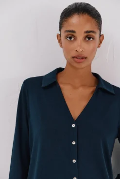 Cortefiel Blusas-Camisa elástica com botões Azul