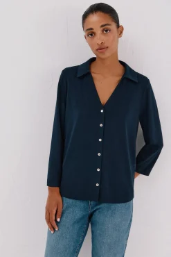 Cortefiel Blusas-Camisa elástica com botões Azul