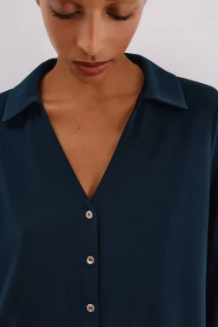 Cortefiel Blusas-Camisa elástica com botões Azul