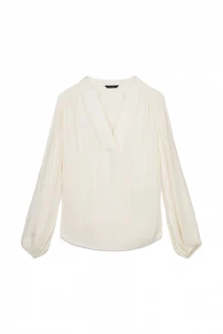 Cortefiel Blusas-Camisa elástica com botões Ecru