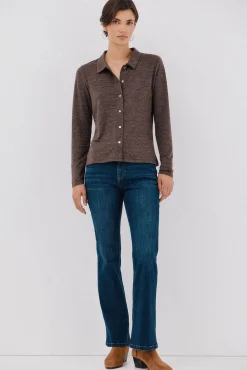 Cortefiel Blusas-Camisa elástica com botões Castanho