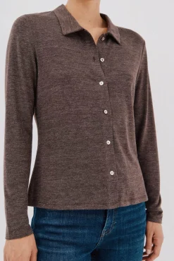 Cortefiel Blusas-Camisa elástica com botões Castanho