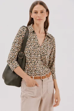 Cortefiel Blusas-Camisa elástica com botões Impress&atilde;o