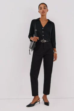 Cortefiel Blusas-Camisa elástica com botões Preto