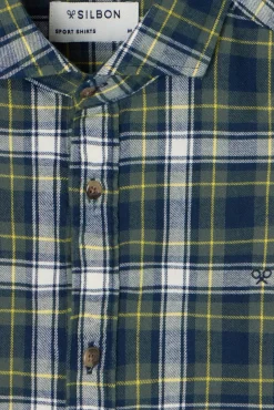 Silbon Camisas-Camisa esportiva xadrez tartan bicolor Verde