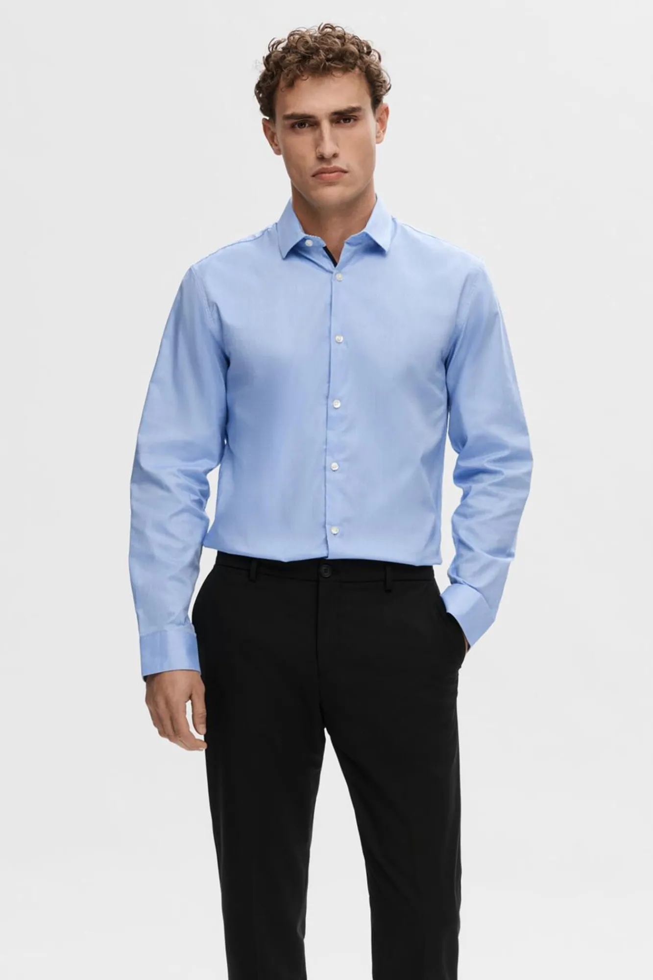 Selected Camisas|Camisas Clássicas-Camisa formal de corte justo em algodão orgânico. Azul
