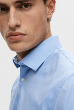 Selected Camisas|Camisas Clássicas-Camisa formal de corte justo em algodão orgânico. Azul