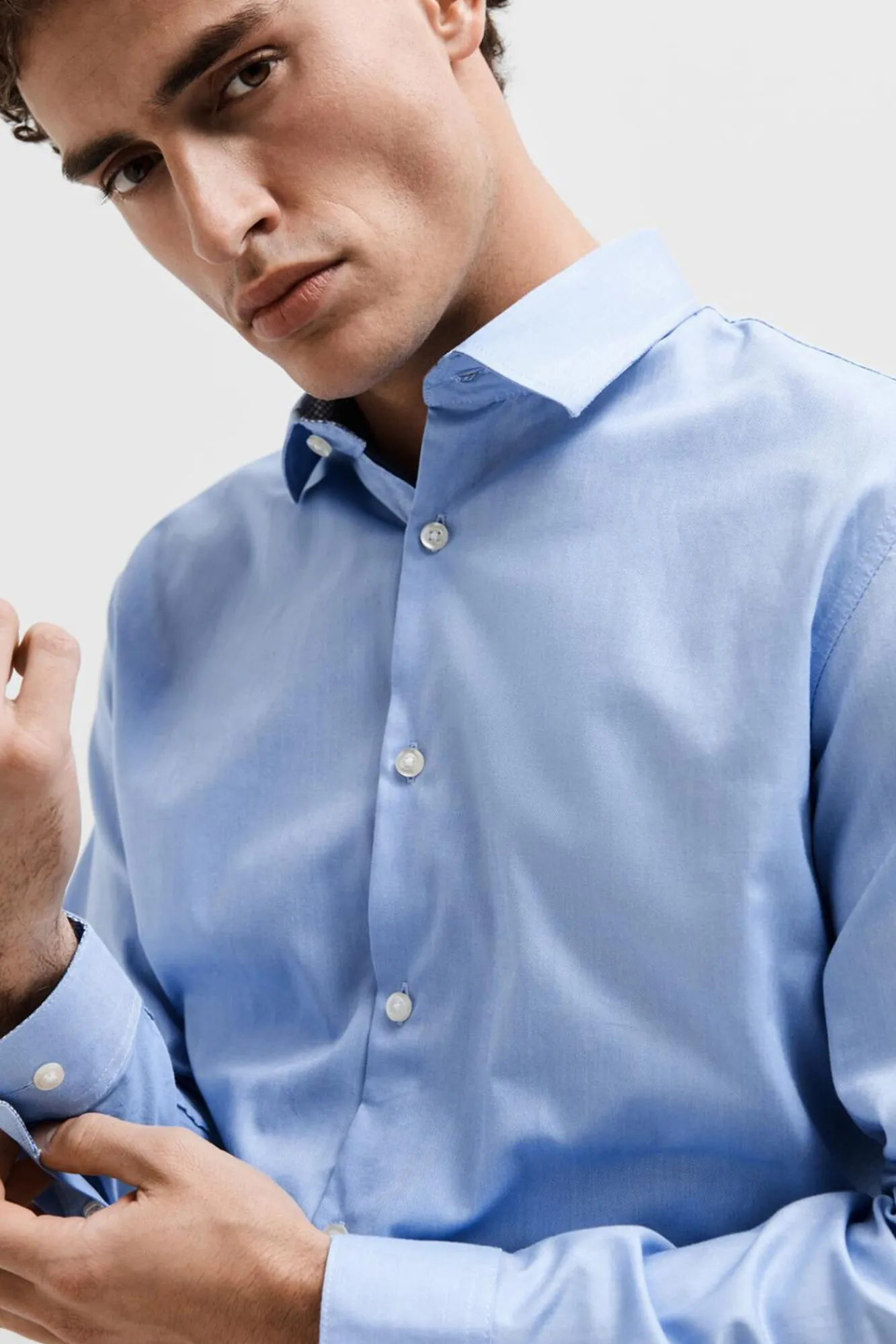 Selected Camisas|Camisas Clássicas-Camisa formal de corte justo em algodão orgânico. Azul