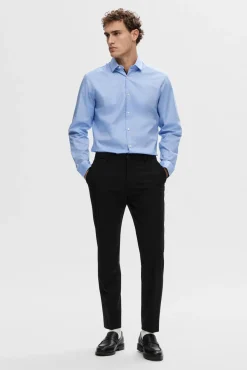 Selected Camisas|Camisas Clássicas-Camisa formal de corte justo em algodão orgânico. Azul