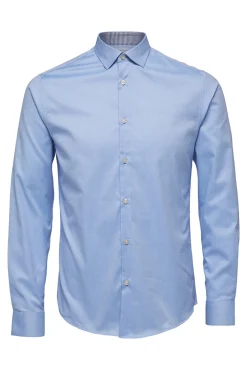 Selected Camisas|Camisas Clássicas-Camisa formal de corte justo em algodão orgânico. Azul