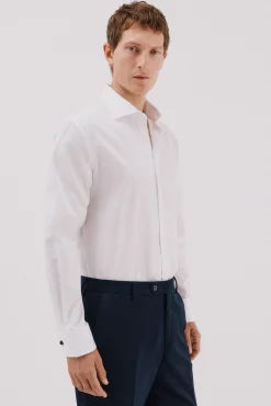 Cortefiel Camisas|Camisas Clássicas-Camisa gémeos lisa fácil de engomar Branco