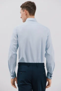 Cortefiel Camisas|Camisas Clássicas-Camisa gémeos lisa fácil de engomar Azul