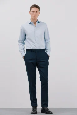 Cortefiel Camisas|Camisas Clássicas-Camisa gémeos lisa fácil de engomar Azul