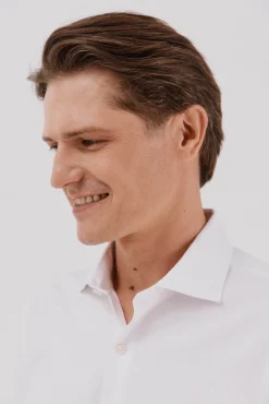 Cortefiel Camisas|Camisas Clássicas-Camisa gémeos lisa fácil de engomar Branco