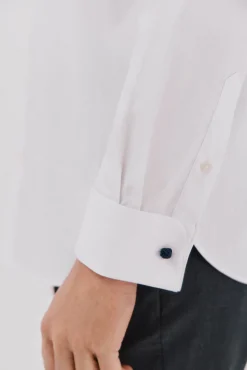 Cortefiel Camisas|Camisas Clássicas-Camisa gémeos lisa fácil de engomar Branco