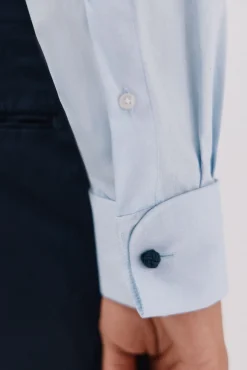 Cortefiel Camisas|Camisas Clássicas-Camisa gémeos lisa fácil de engomar Azul