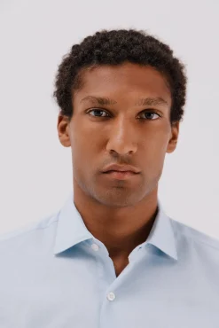 Cortefiel Camisas|Camisas Clássicas-Camisa gémeos lisa fácil de engomar Azul