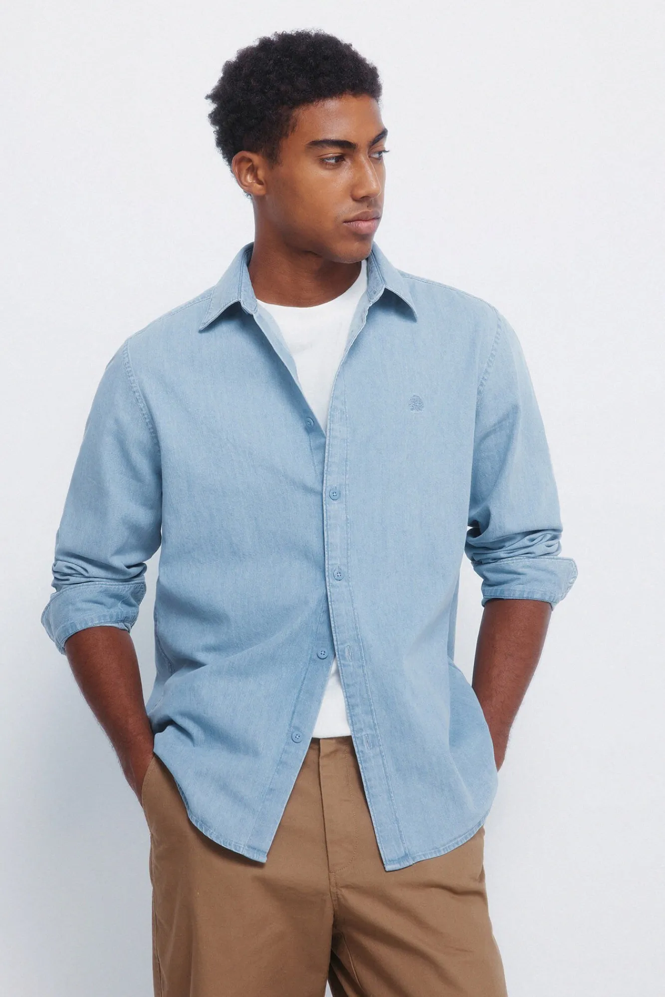 Springfield Camisas-Camisa jeans azul