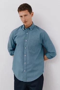 Cortefiel Camisas-Camisa jeans com bolso Azul