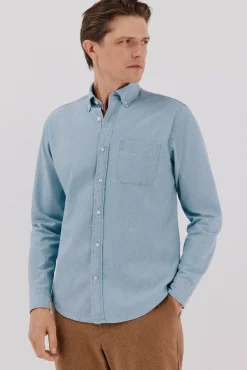 Cortefiel Camisas-Camisa jeans com bolso Azul