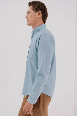 Cortefiel Camisas-Camisa jeans com bolso Azul