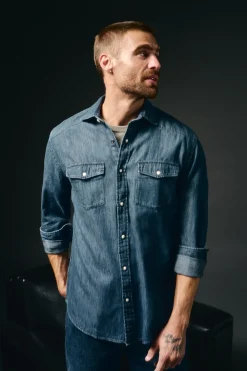 OOTO Camisas-Camisa jeans com bolsos Azul