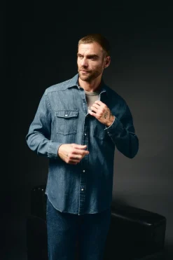 OOTO Camisas-Camisa jeans com bolsos Azul