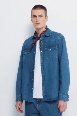 Springfield Camisas-Camisa jeans com cintado = entallado azul