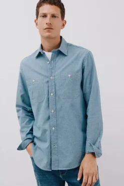 Cortefiel Camisas-Camisa jeans com dois bolsos Azul