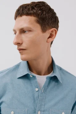 Cortefiel Camisas-Camisa jeans com dois bolsos Azul