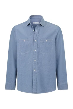 Cortefiel Camisas-Camisa jeans com dois bolsos Azul