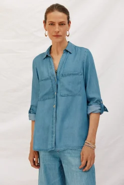 Cortefiel Blusas-camisa jeans tencel Azul