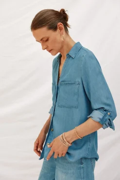 Cortefiel Blusas-camisa jeans tencel Azul