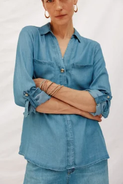 Cortefiel Blusas-camisa jeans tencel Azul