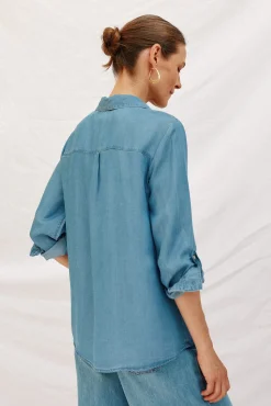 Cortefiel Blusas-camisa jeans tencel Azul