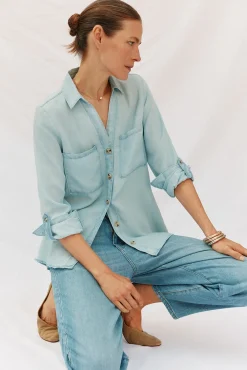 Cortefiel Blusas-camisa jeans tencel Azul