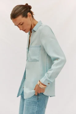 Cortefiel Blusas-camisa jeans tencel Azul