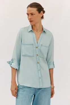 Cortefiel Blusas-camisa jeans tencel Azul