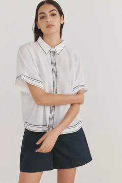 Pedro del Hierro Blusas-Camisa larga contrastante Branco