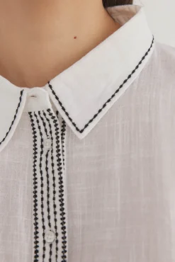 Pedro del Hierro Blusas-Camisa larga contrastante Branco